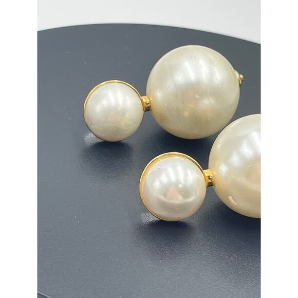 Lele Sadoughi Designer Large White Faux Pearl Double Drop Pierced Earrings - Picture 2 of 12